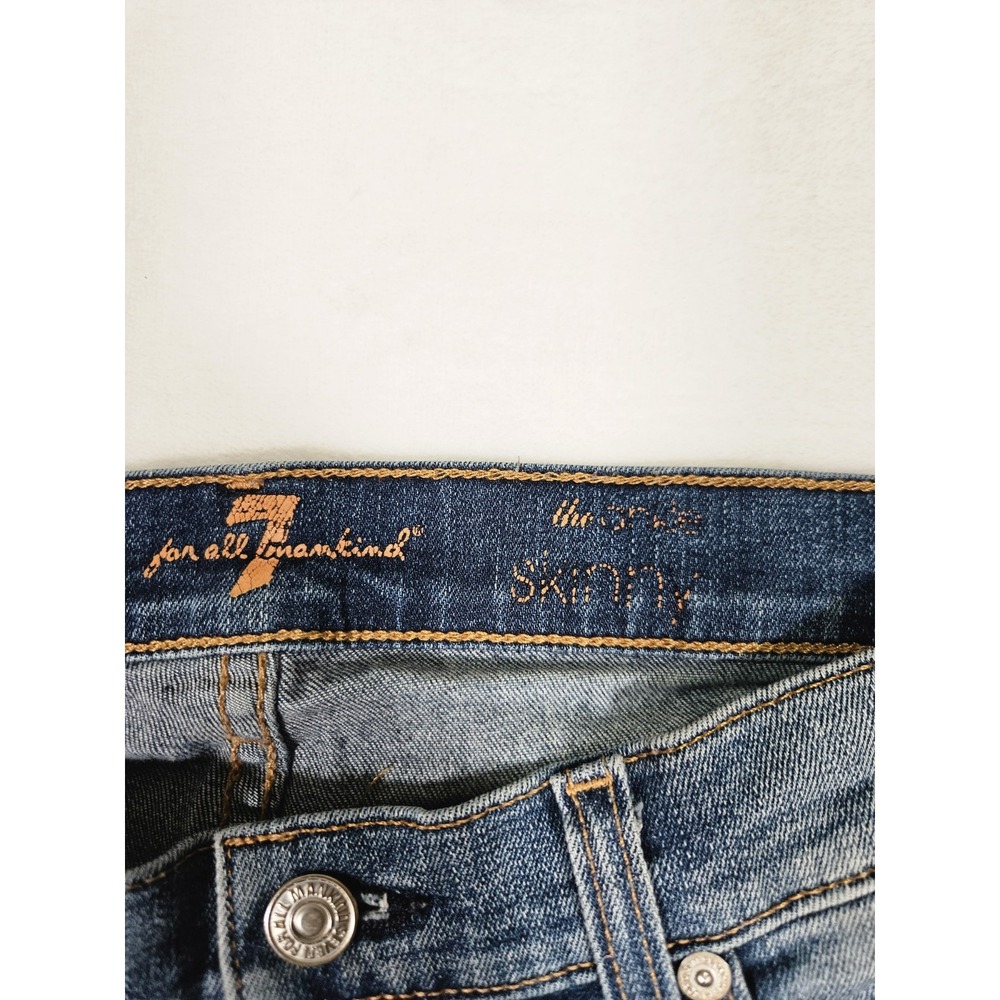 7 For All Mankind Jeans Womens Size 29 The Skinny Mid Rise‎ Distressed Denim USA - Picture 3 of 11